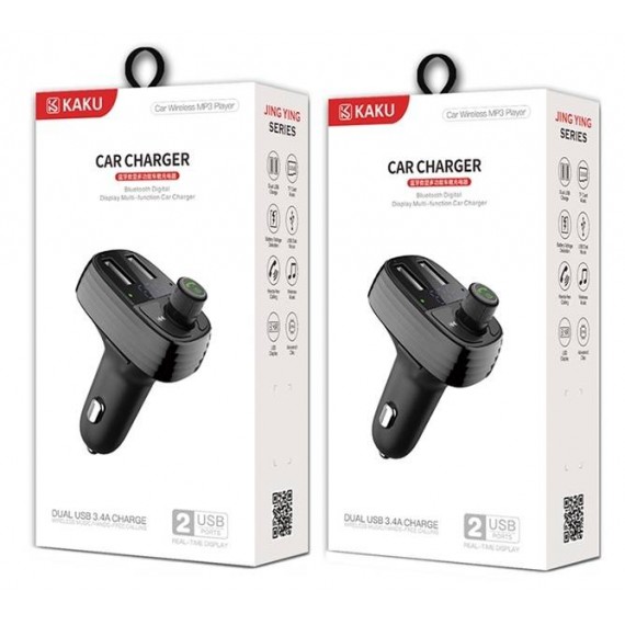 Transmiter FM + Ładowarka samochodowa 3.4A 2xUSB Bluetooth MP3 KAKU Czarny