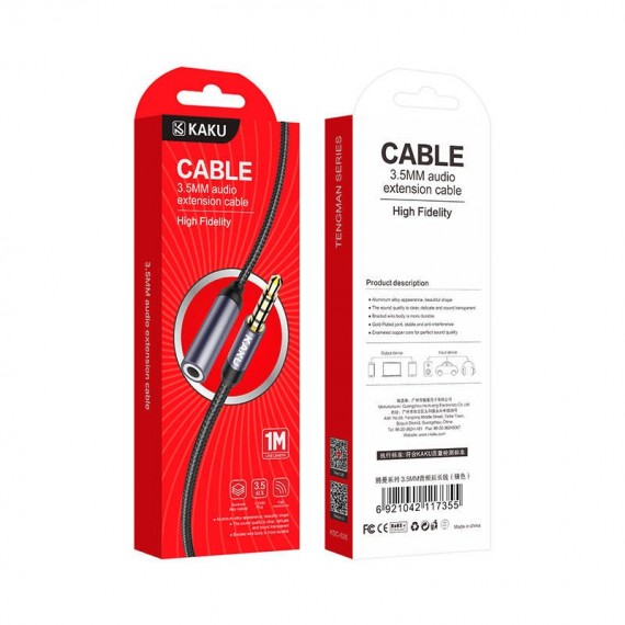 KABEL JACK 35 MM 100 CM AUX KAKU 526 ODCIENIE CZARNEGO