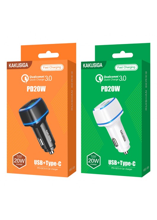 Ładowarka Samochodowa USB 20W USB Typ C KAKU Odcienie czarnego