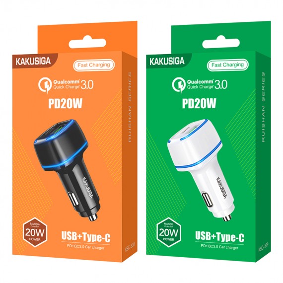 Ładowarka Samochodowa USB 20W USB Typ C KAKU Odcienie czarnego