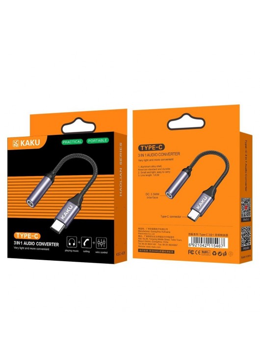 Adapter Słuchawkowy USB Typ C na mini jack 3,5mm (KSC-428) KAKU Srebrny