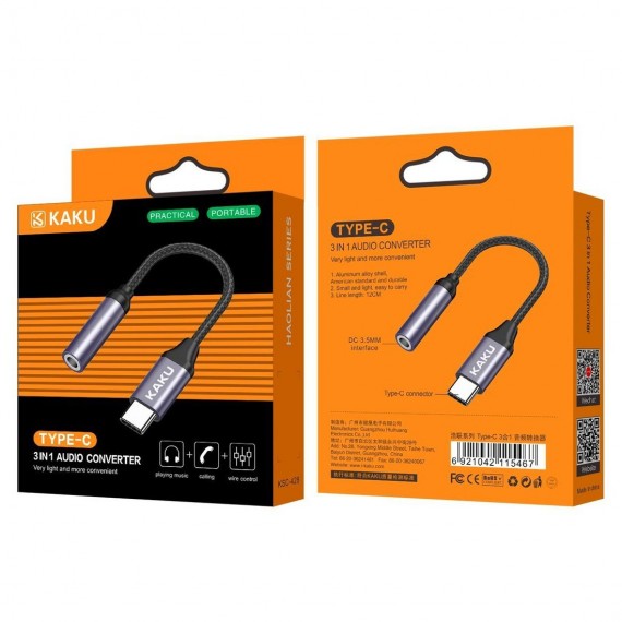 Adapter Słuchawkowy USB Typ C na mini jack 3,5mm (KSC-428) KAKU Srebrny