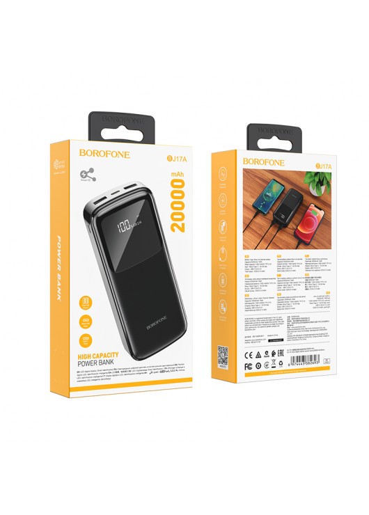 Borofone Power Bank 20000mAh BJ17A Mike - 2xUSB - czarny Borofone Czarny