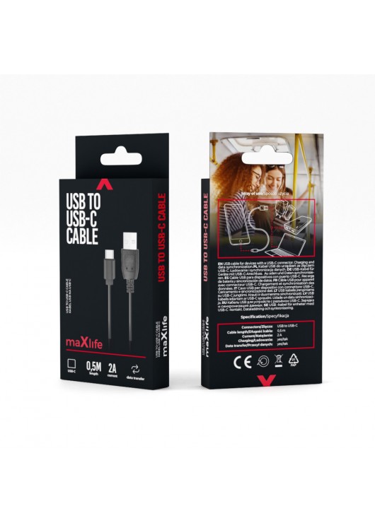 Maxlife kabel USB - USB-C 0,5 m 2A czarny Typ C MaXlife Czarny