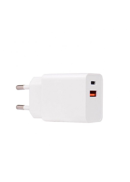 Ładowarka sieciowa 3A 18W USB + USB Typ C PD PQ-18W Biały