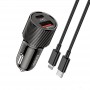 Ładowarka Samochodowa KSC-678 USB typ C PD + USB QC3.0 + Kabel USB-C - Apple Lightning 1m KAKU Czarny