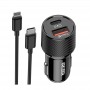 Ładowarka Samochodowa KSC-678 USB typ C PD + USB QC3.0 + Kabel USB-C - Apple Lightning 1m KAKU Czarny