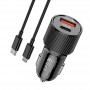 Ładowarka Samochodowa KSC-678 USB typ C PD + USB QC3.0 + Kabel USB-C - Apple Lightning 1m KAKU Czarny