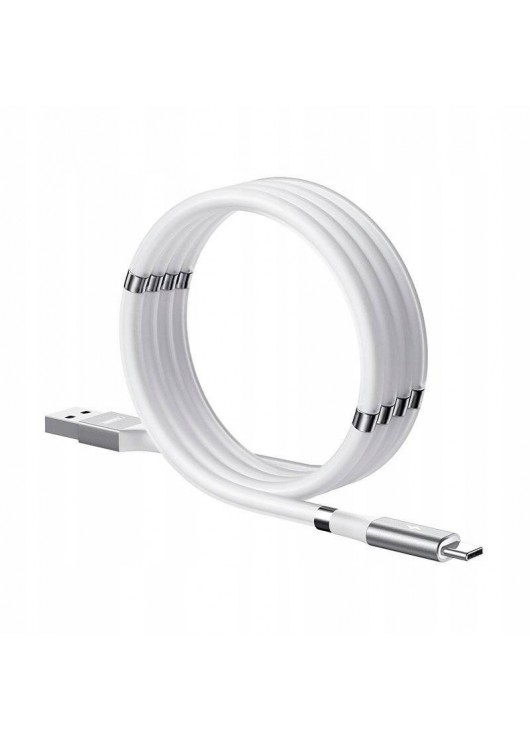 Kabel USB Magnetyczny Samozwijający iPhone wszystkie modele od 5 do X Biały