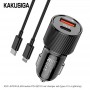 Ładowarka Samochodowa KSC-678 USB typ C PD + USB QC3.0 + Kabel USB-C - Apple Lightning 1m KAKU Czarny