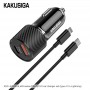 Ładowarka Samochodowa KSC-678 USB typ C PD + USB QC3.0 + Kabel USB-C - Apple Lightning 1m KAKU Czarny