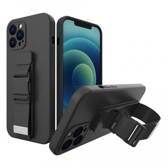 Rope case żelowe etui ze smyczą łańcuszkiem torebka smycz czarny Samsung Galaxy A71 Czarny