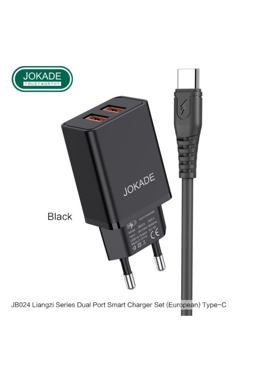 ŁADOWARKA SIECIOWA JOKADE JB024 2X USB 3A + Kabel Typ C USB 1m JOKADE Czarny