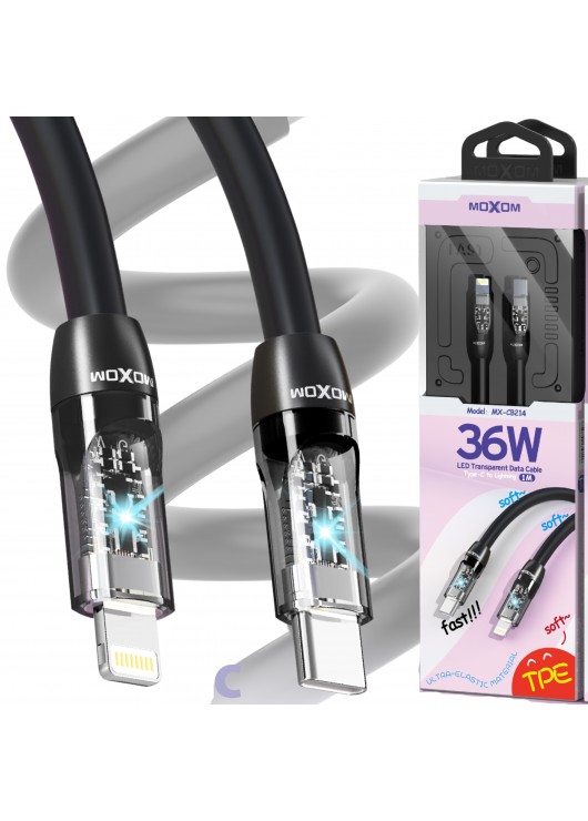 Kabel USB MOXOM MX CB214 TYP C LIGHTING Typ C + Lighting MOXOM Czarny