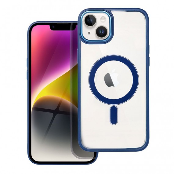Futerał Color Edge Mag Cover kompatybilny z MagSafe Apple Iphone 14 Plus Przezroczysty z niebieska ramka