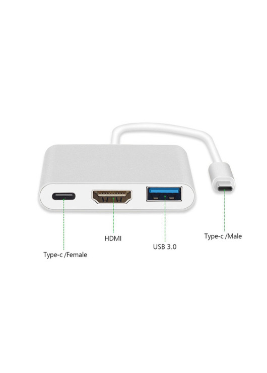 Adapter - Typ C na HDMI 4K*2K, USB, Typ C - metalowy 0,25 metra biały Inny Biały