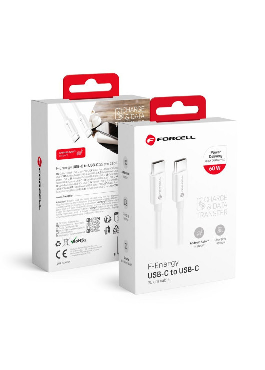 FORCELL F-ENERGY C338 kabel Typ C do Typ C PD QC4.0 3A 60W 0,25 m biały Typ C / Typ C Forcell Biały