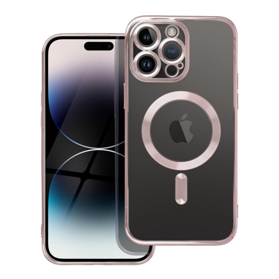 Futerał Electro Mag Cover Apple iPhone 16 Przezroczysty z ramką złoty róż