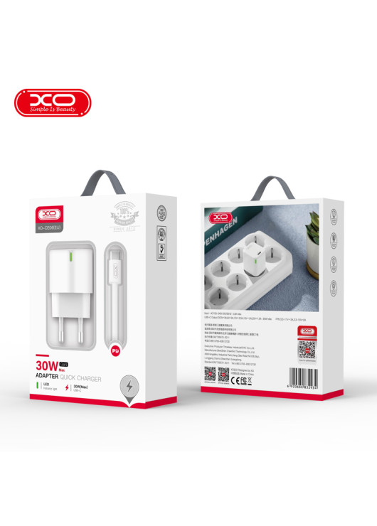 XO ładowarka sieciowa CE06 PD 30W 1x USB-C biała + kabel USB-C - USB-C XO Biały