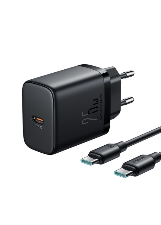 Szybka ładowarka Joyroom JR-TCF11 do 25W + kabel USB-C / USB-C 1m - czarna Typ C JOYROOM Czarny