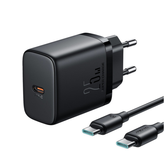 Szybka ładowarka Joyroom JR-TCF11 do 25W + kabel USB-C / USB-C 1m - czarna Typ C JOYROOM Czarny