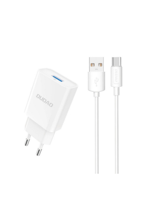 Ładowarka sieciowa Dudao A4EU USB-A 2.1A - biała + kabel USB-A - USB-C Typ C Dudao Biały