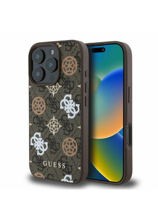 GUESS futerał kompatybilny z MagSafe GUHMP16LP4PWPW (PU Peony on 4G Background) brązowy Apple iPhone 16 pro Guess Brązowy
