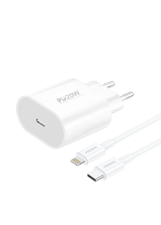 FONENG ładowarka sieciowa EU39 PD 20W 1xUSB-C + kabel USB-C - Lightning Biały Foneng Biały