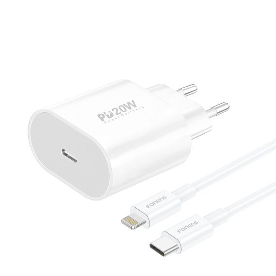 FONENG ładowarka sieciowa EU39 PD 20W 1xUSB-C + kabel USB-C - Lightning Biały Foneng Biały