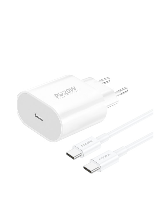 FONENG ładowarka sieciowa EU39 PD 20W 1xUSB-C + kabel USB-C - USB-C Biały Foneng Biały