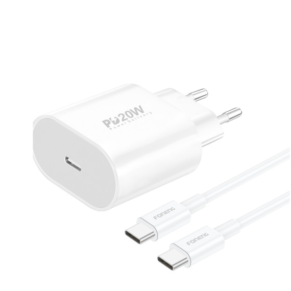 FONENG ładowarka sieciowa EU39 PD 20W 1xUSB-C + kabel USB-C - USB-C Biały Foneng Biały