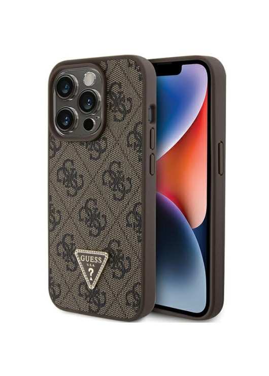 Guess nakładka GUHCP15LP4TDPW brązowa hardcase Leather 4G Triangle Strass Apple Iphone 15 Pro Guess Brązowy