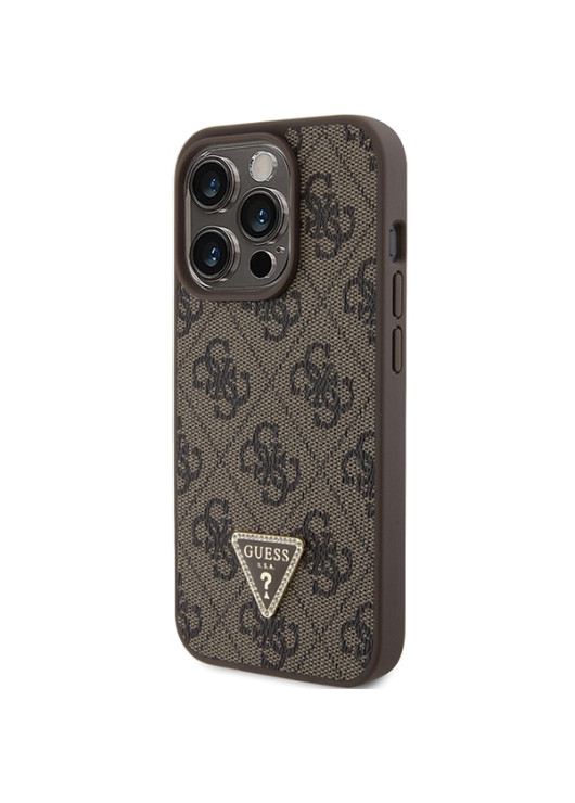 Guess nakładka GUHCP15LP4TDPW brązowa hardcase Leather 4G Triangle Strass Apple Iphone 15 Pro Guess Brązowy