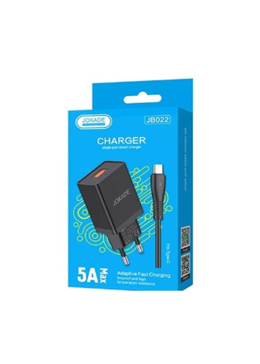 JOKADE ładowarka sieciowa JB022 3A 1xUSB + kabel Typ C Czarna Typ C JOKADE Czarny