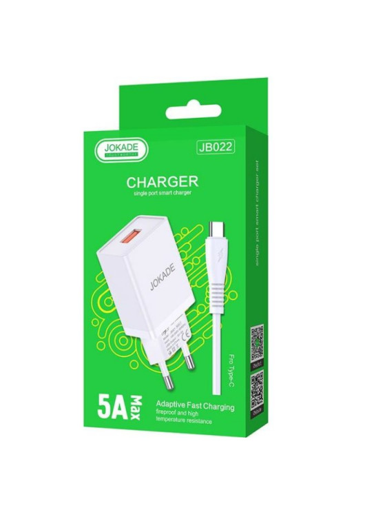 JOKADE ładowarka sieciowa JB022 3A 1xUSB + kabel Typ C Biała Typ C JOKADE Biały