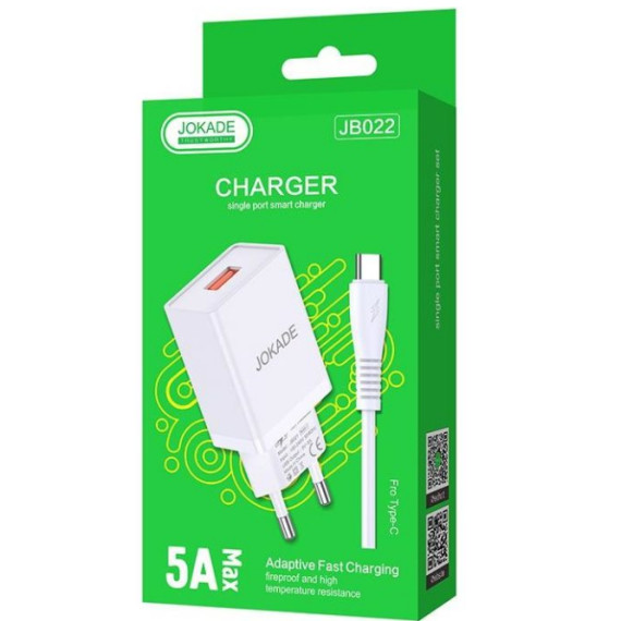 JOKADE ładowarka sieciowa JB022 3A 1xUSB + kabel Typ C Biała Typ C JOKADE Biały