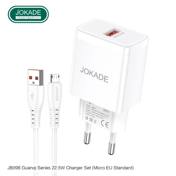 Jokade ładowarka sieciowa JB098 22.5W 1xUSB QC3.0 + kabel Micro Usb Biały Micro USB JOKADE Biały