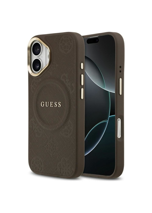 GUESS futerał kompatybilny z MagSafe GUHMP17SPSAMSECW (PU W/ Peony Hot Stamp) brązowy Apple iPhone 17 Guess Brązowy