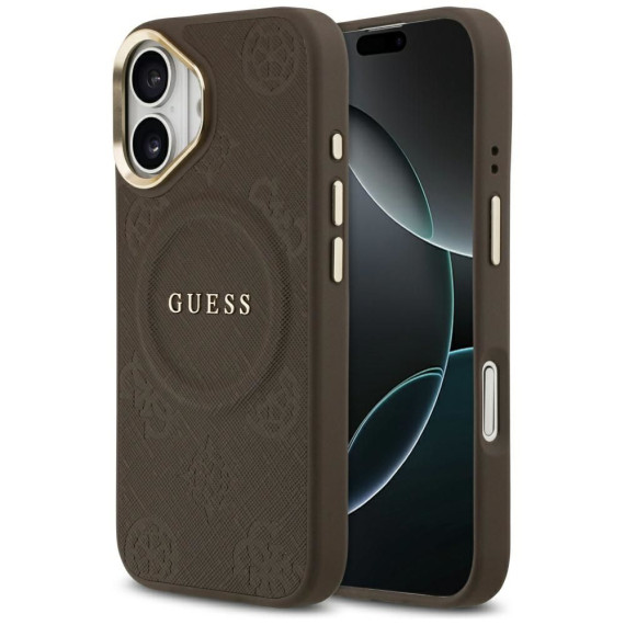 GUESS futerał kompatybilny z MagSafe GUHMP17SPSAMSECW (PU W/ Peony Hot Stamp) brązowy Apple iPhone 17 Guess Brązowy