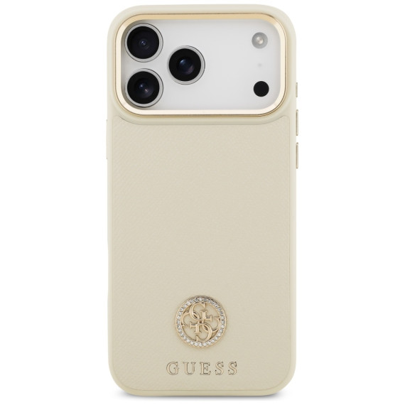 Guess nakładka Grained Strass Logo MagSafe beżowa Apple iPhone 17 Pro Max Guess Beżowy