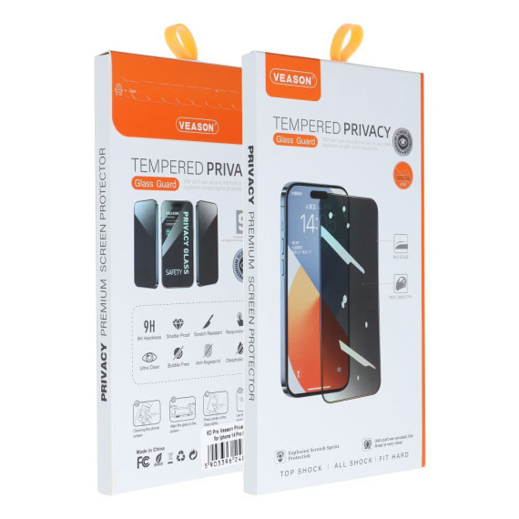 Szkło Hartowane 6D Pro Veason Privacy Glass Apple Iphone 14 PRO Czarny