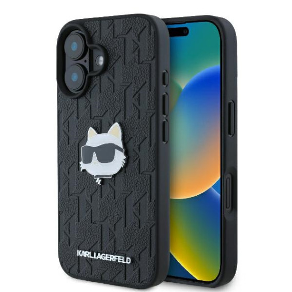 Karl Lagerfeld nakładka KLHCP16SPGKLCHPK czarna Hardcase Monogram Choupette Head Pin Apple iPhone 16 Karl Lagerfeld Czarny